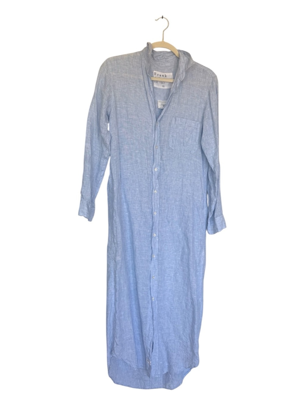Frank & Eileen Sky Blue Linen Button-Front Maxi Shirt Dress